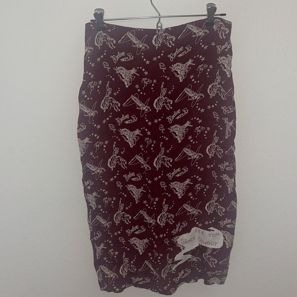 For Love and Lemons, “Rodeo” skirt with “See you Space Cowboy” detail. Medium